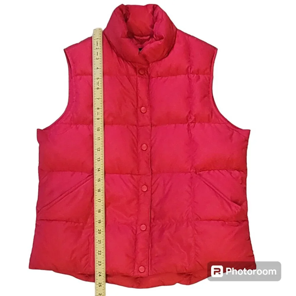 Lands' End Goose Down Snap Front Puffer Vest w Pockets Vibrant Red Sz M (10-12)